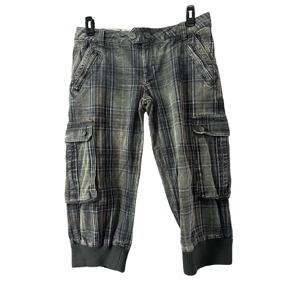 Rare VTG Y2K 31 Low Rise Capri Utility Cargo Plaid Jort Fairy Grunge Whimsigoth